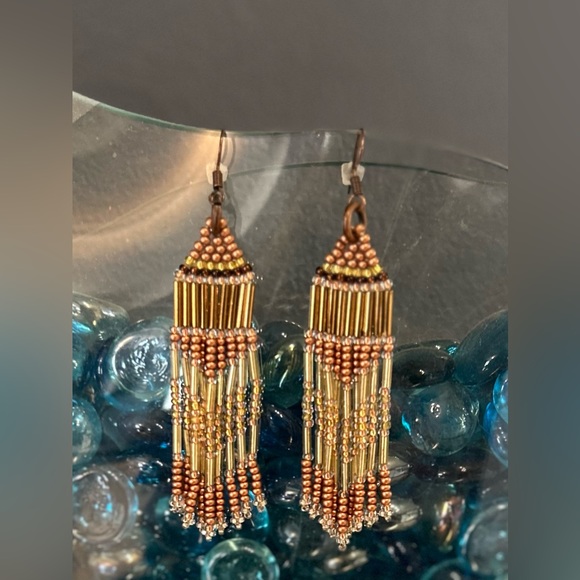 Handmade Beaded Dangle Earrings - Picture 2 of 6